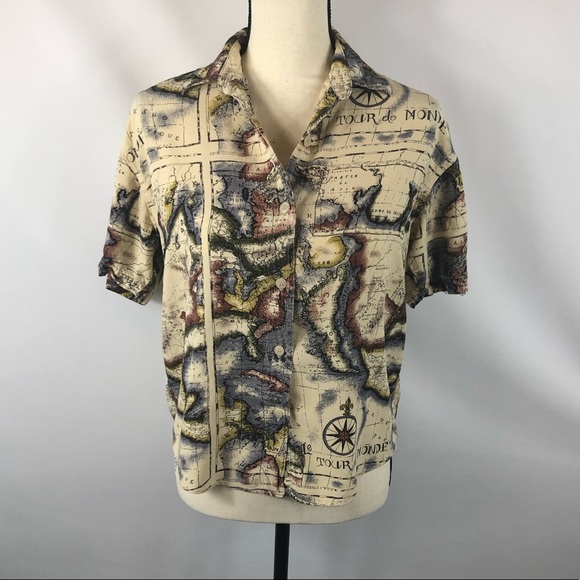 VTG Bill Blass Map Shirt